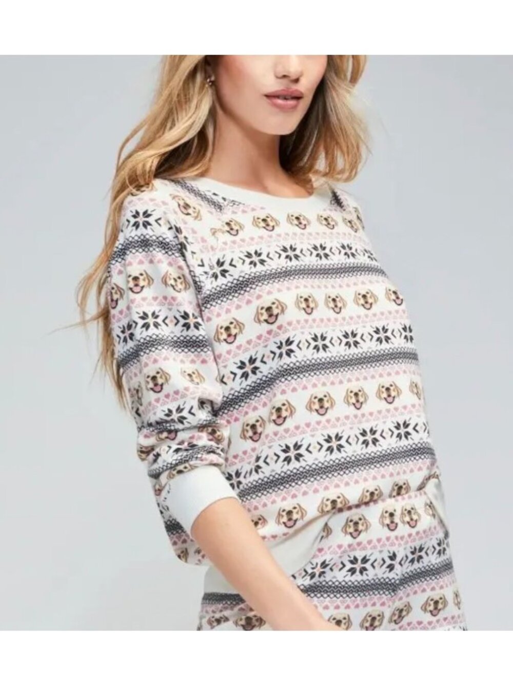 WILDFOX sommers pullover sweatshirt with dog fair isle print size XL